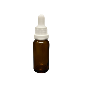 20ml - Amber Damlalıklı Cam Şişe - Kilitli Beyaz Kapak - Beyaz Lastik