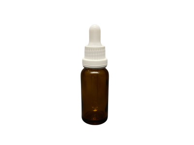20ml - Amber Damlalıklı Cam Şişe - Kilitli Beyaz Kapak - Beyaz Lastik