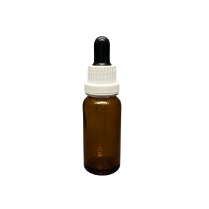 20ml - Amber Damlalıklı Cam Şişe - Kilitli Beyaz Kapak - Siyah Lastik
