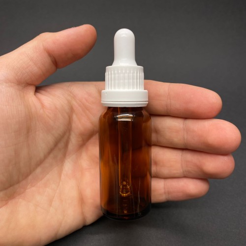 20ml - Amber Damlalıklı Cam Şişe - Kilitli Beyaz Kapak - Beyaz Lastik