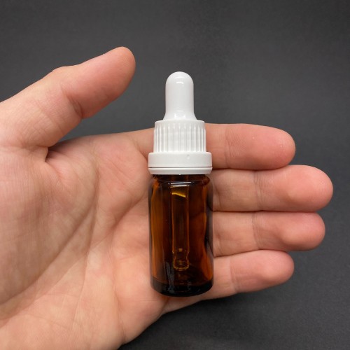 10ml - Amber Damlalıklı Cam Şişe - Kilitli Beyaz Kapak - Beyaz Lastik