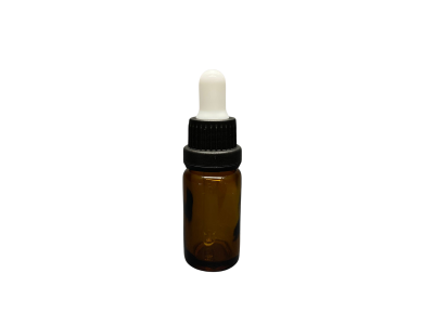 10ml - Amber Damlalıklı Cam Şişe - Kilitli Siyah Kapak - Beyaz Lastik