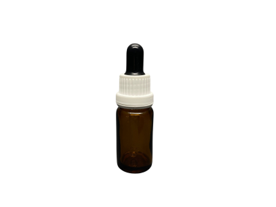 10ml - Amber Damlalıklı Cam Şişe - Kilitli Beyaz Kapak - Siyah Lastik