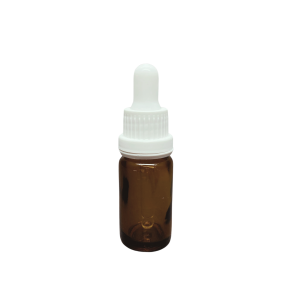 10ml - Amber Damlalıklı Cam Şişe - Kilitli Beyaz Kapak - Beyaz Lastik