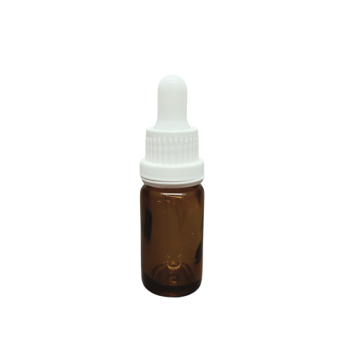 10ml - Amber Damlalıklı Cam Şişe - Kilitli Beyaz Kapak - Beyaz Lastik