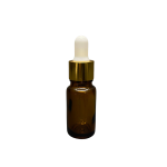 10ml - Amber Damlalıklı Cam Şişe - Altın Metal Kapak - Beyaz Lastik