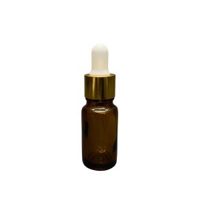 10ml - Amber Damlalıklı Cam Şişe - Altın Metal Kapak - Beyaz Lastik