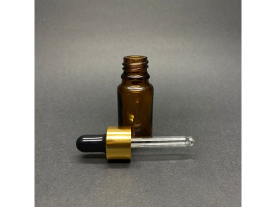 10ml - Amber Damlalıklı Cam Şişe - Altın Metal Kapak - Siyah Lastik