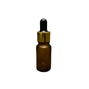 10ml - Amber Damlalıklı Cam Şişe - Altın Metal Kapak - Siyah Lastik