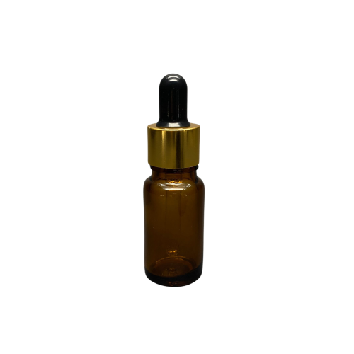 10ml - Amber Damlalıklı Cam Şişe - Altın Metal Kapak - Siyah Lastik