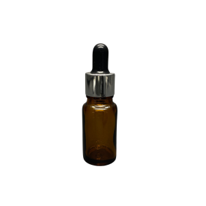 10ml - Amber Damlalıklı Cam Şişe - Gümüş Metal Kapak - Siyah Lastik