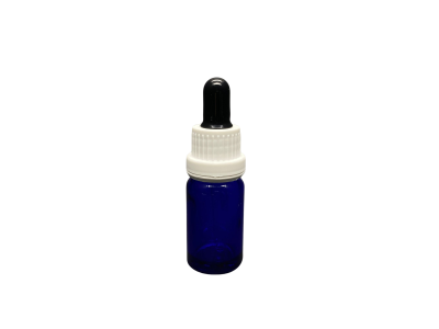 10ml - Mavi Damlalıklı Cam Şişe - Kilitli Beyaz Kapak - Siyah Lastik