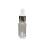 10ml - Şeffaf Damlalıklı Cam Şişe - Gümüş Metal Kapak - Beyaz Lastik