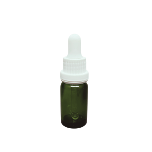 10ml - Yeşil Damlalıklı Cam Şişe - Kilitli Beyaz Kapak - Beyaz Lastik